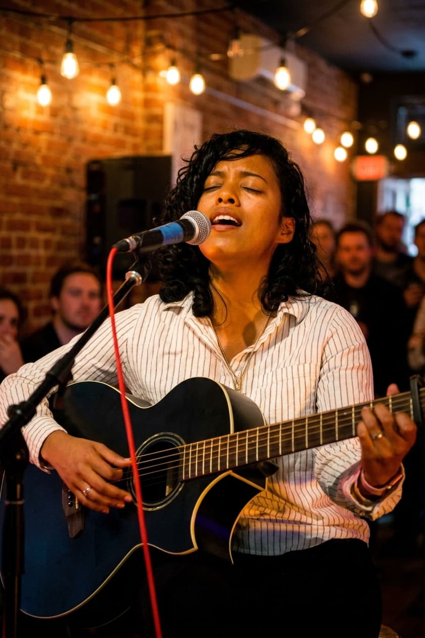 Ixchel Dion performing on an intimate stage